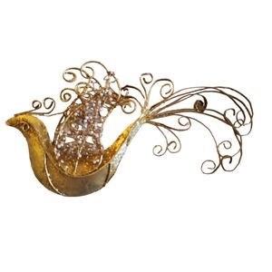 Handmade Gold Glitter Beaded Metal Peacock Ornament